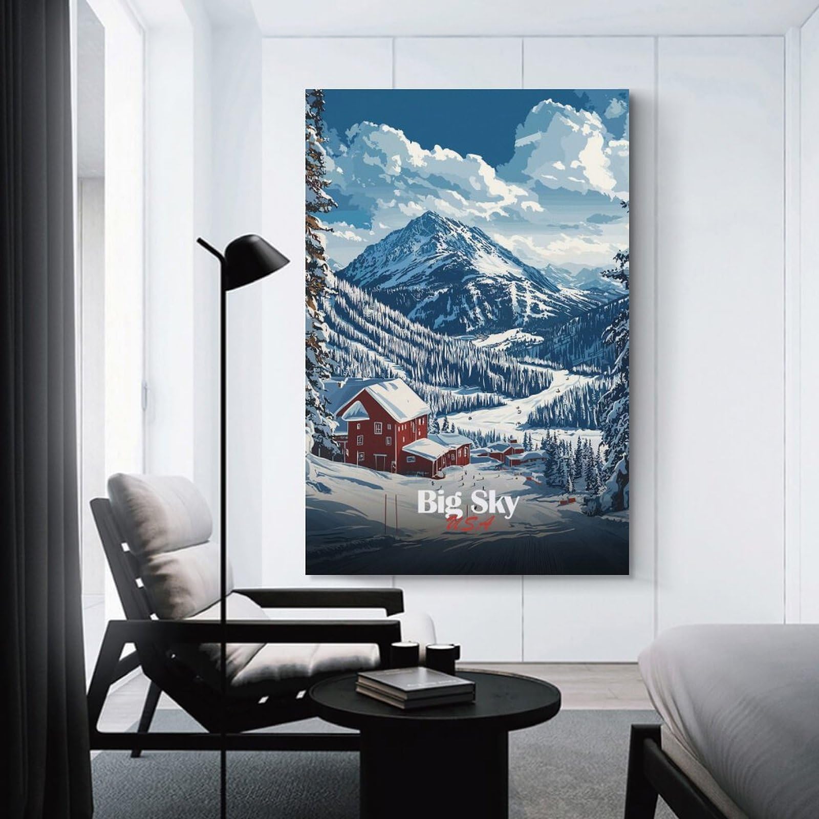 Junmoney Canvas Wall Decor Big Sky Montana Ski Resort, 24x36inch(60x90cm), for Bedroom, Guest Room Or Reading Nook, Decorative Wall Art for Cosy Rooms