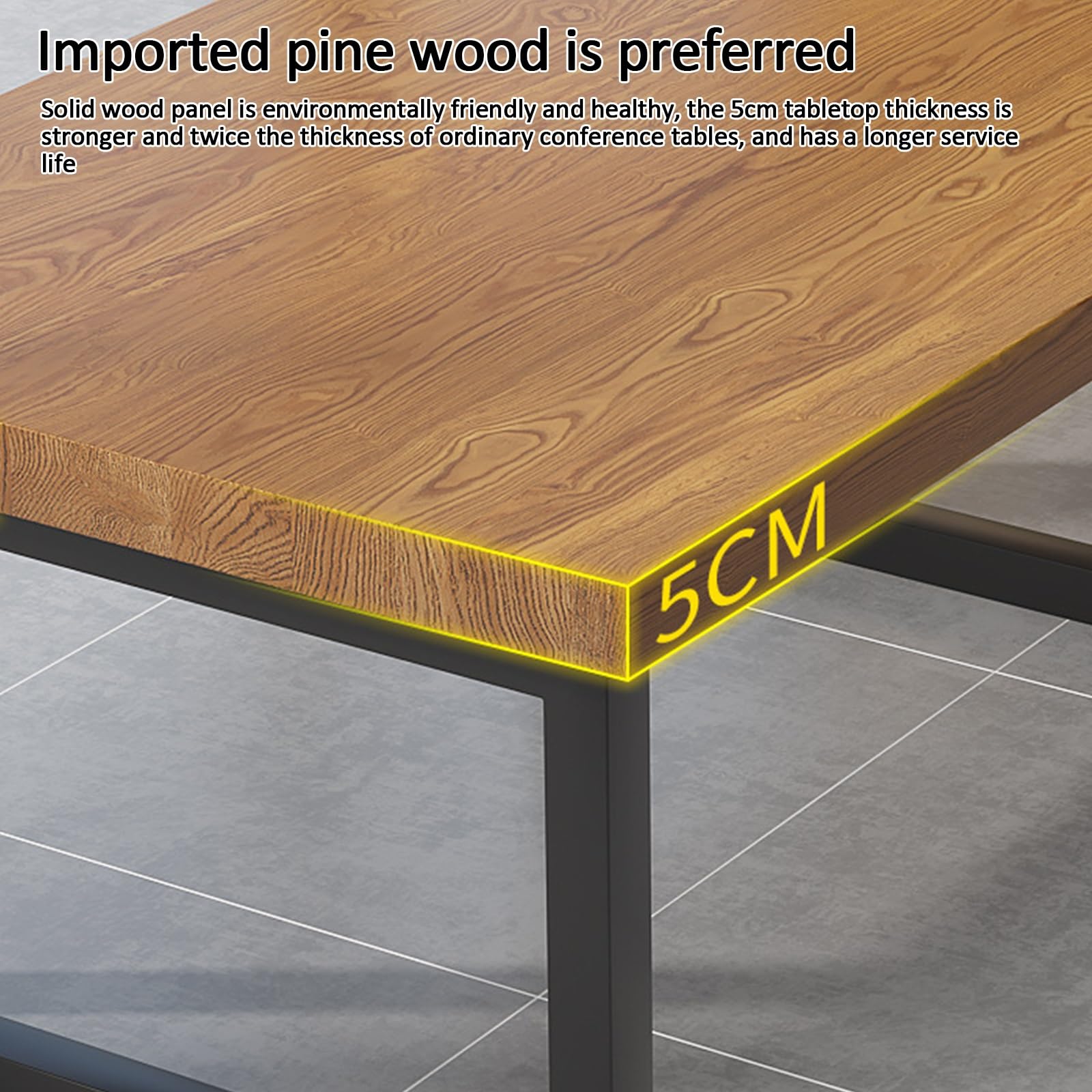 Tavolo da Conferenza in Legno, Tavolo Ufficio in Stile Industriale, Scrivania Lunga, Gambe in Metallo Nero, Adatto per Ristoranti, Cucine e Uffici, può Ospitare da 5 a 10 Persone(Brown,160x80x75cm/63x