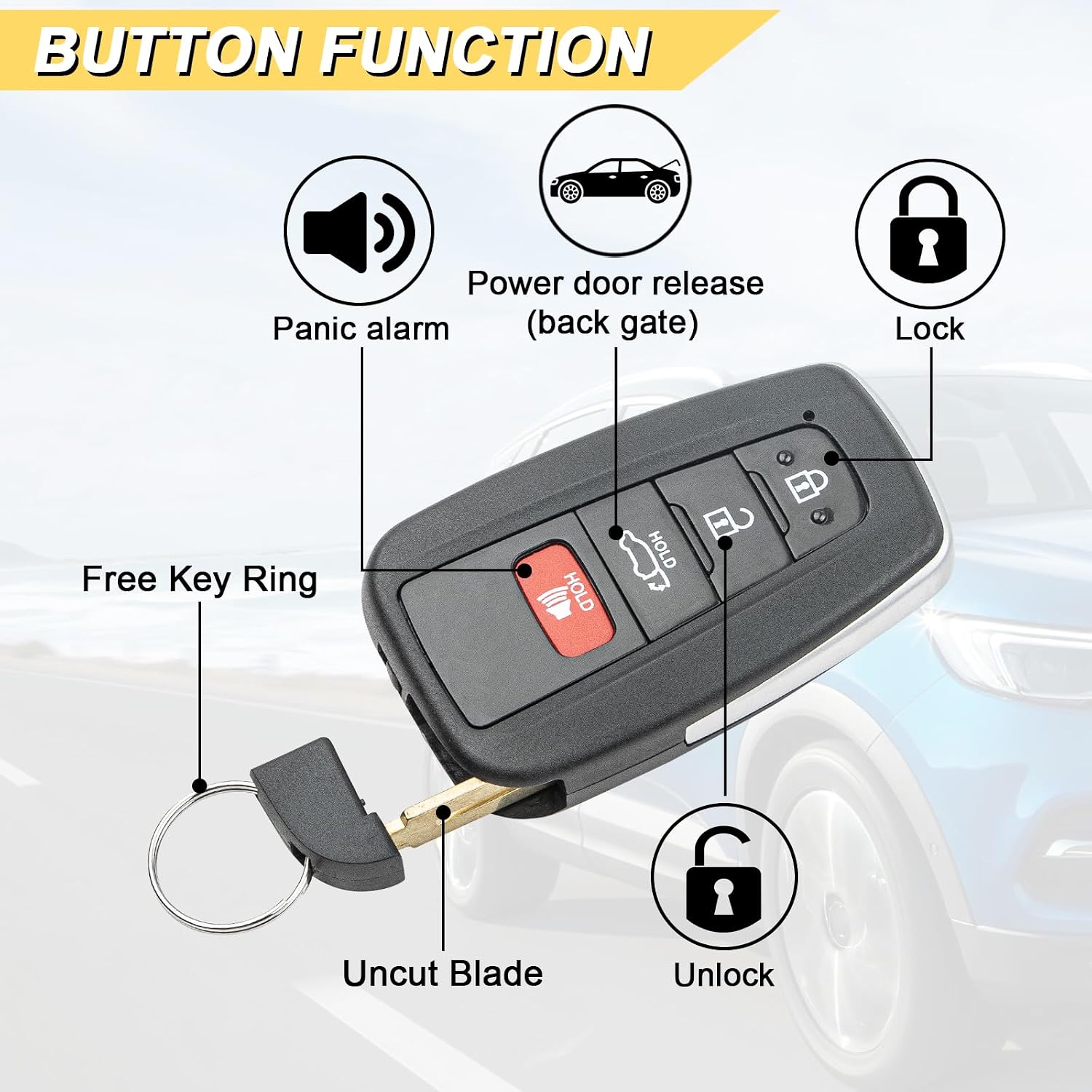 Vurkcy Key Fob Replacement for 2019-2023 Toyota RAV4 Highlander Car Keyless Entry Remote Control, HYQ14FBC, 4 Buttons