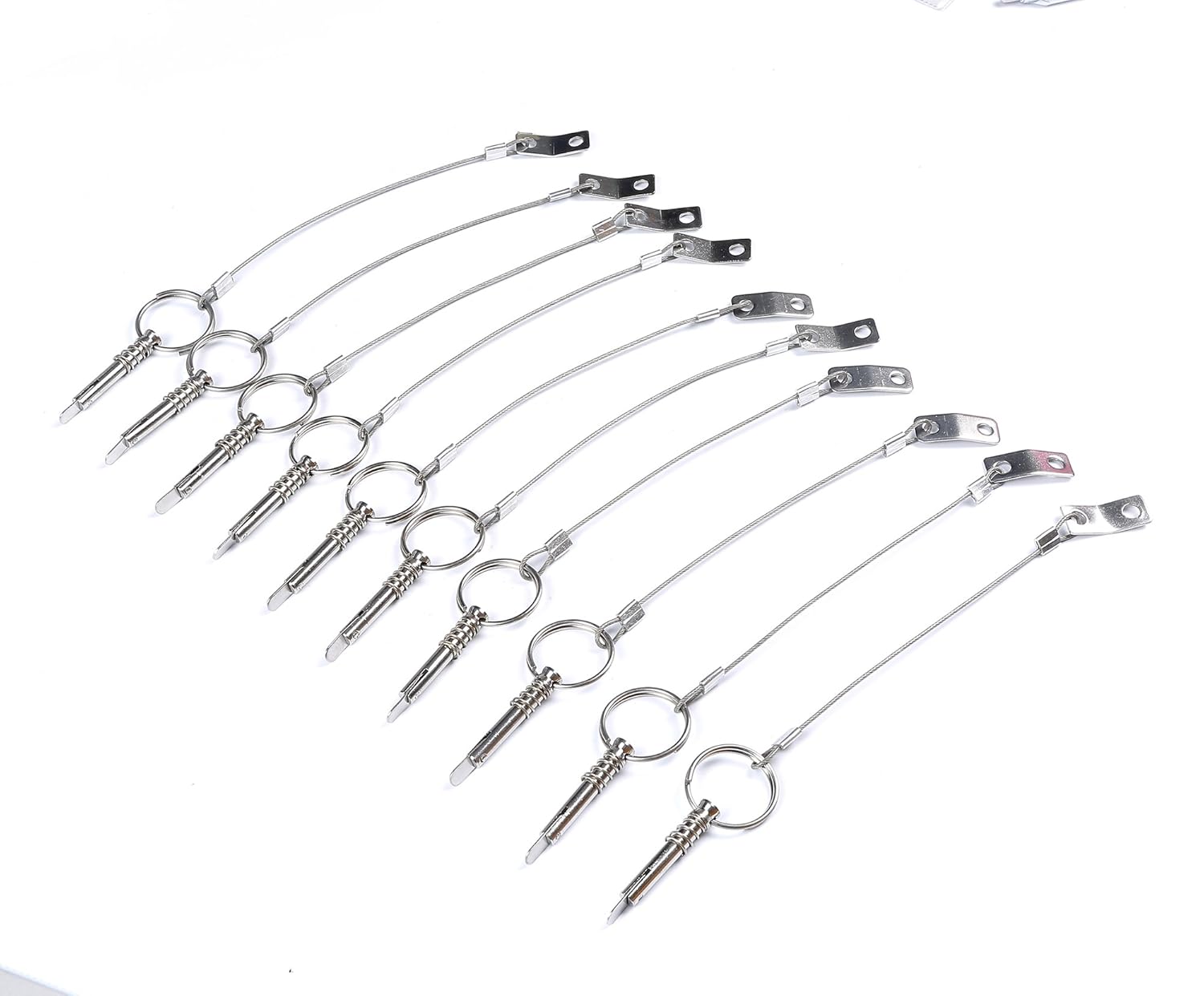 Bimini Quick Pin w/Drop Cam & Spring 1/4″ x 1″ Grip – Lanyard Prevents Loss Stainless Steel Pack of 10