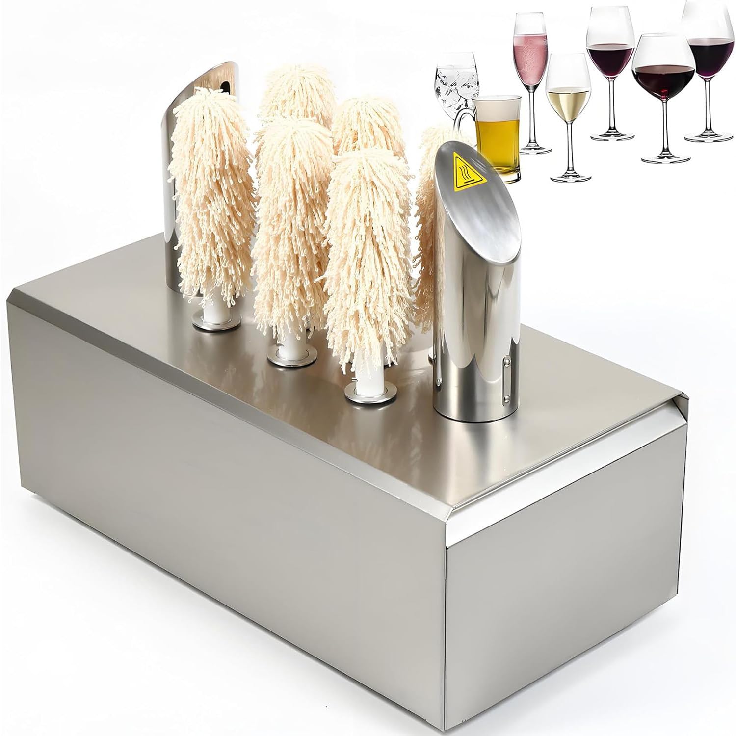 JKJZSALJ Electric Wine Glass Polisher Machine, Automatic Glassware Polishing Machine With 5 Microfiber & Cotton Brushes, Ideal For Bars, Restaurants, Hotels,8Head