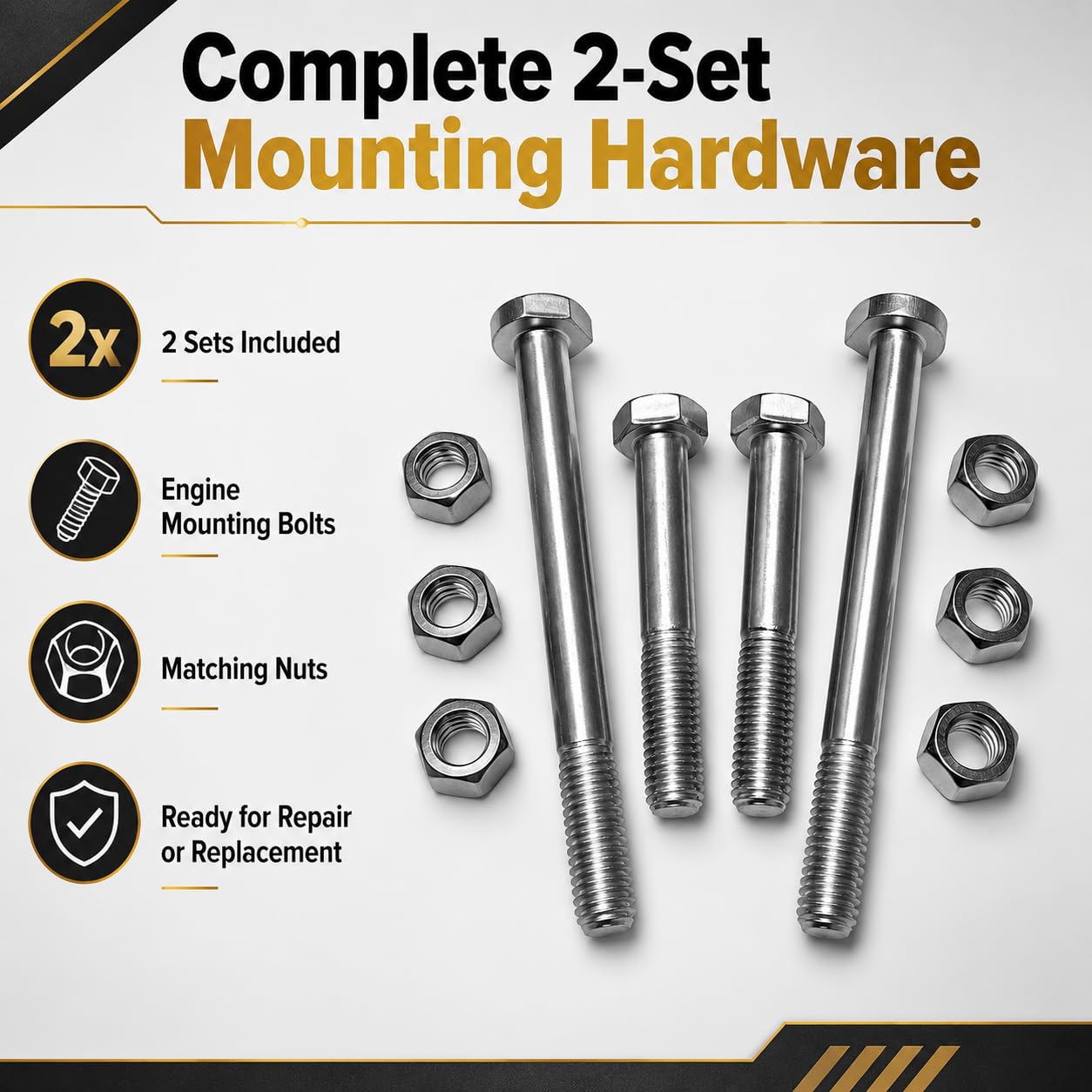 9551 Engine Mounting Bolt Set (71-on) for All VW Aircooled Engines and Dune Buggy（2 Sets）, black