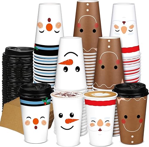 Zhehao 90 unidades30 juegos de tazas de café de papel de Navidad con tapas y fundas desechables de cacao caliente para fiestas de chocolate caliente disponible en Yaxa Venezuela