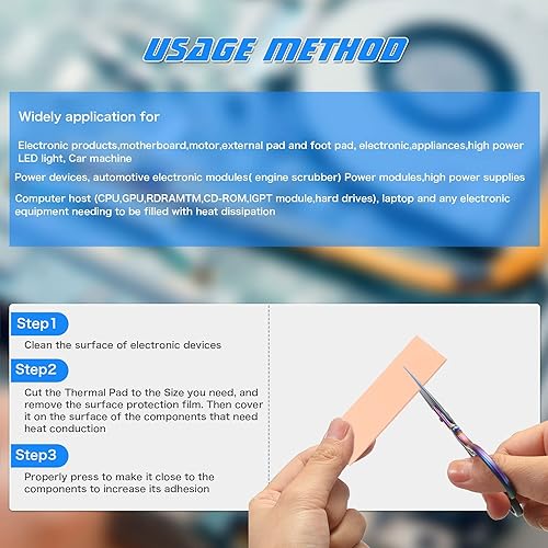 Vista 14 de Outus 30 unidades de almohadilla térmica de silicona de 2.6 x 0.8 x 0.1 pulgadas, almohadilla térmica reutilizable para CPU SSD, almohadilla de Azul