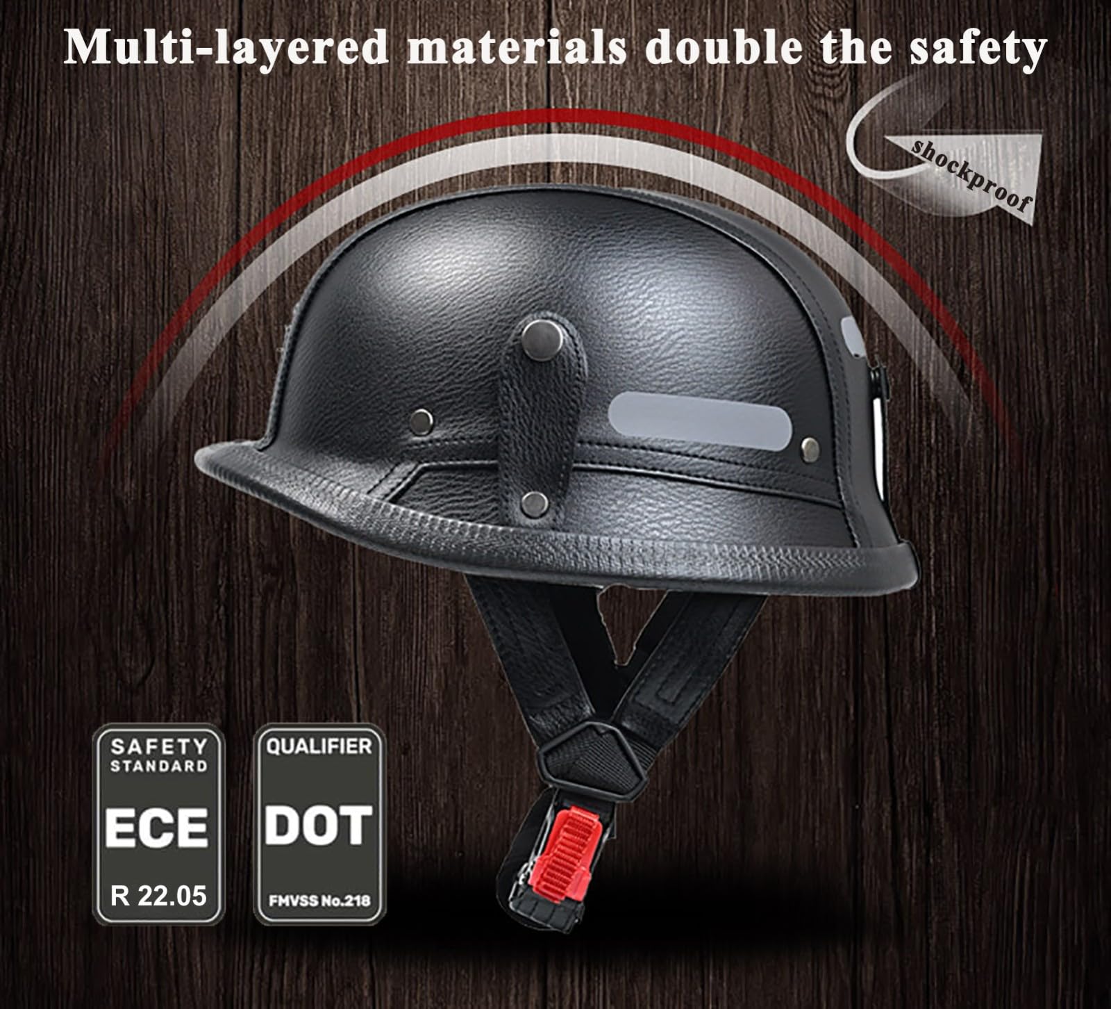 Casco Da Moto In Stile Tedesco, Omologato ECE/DOT, Casco A Mezzo Casco Vintage In Pelle Per Adulti (Uomo E Donna), Casco Da Ciclomotore Cruiser Con Occhiali.