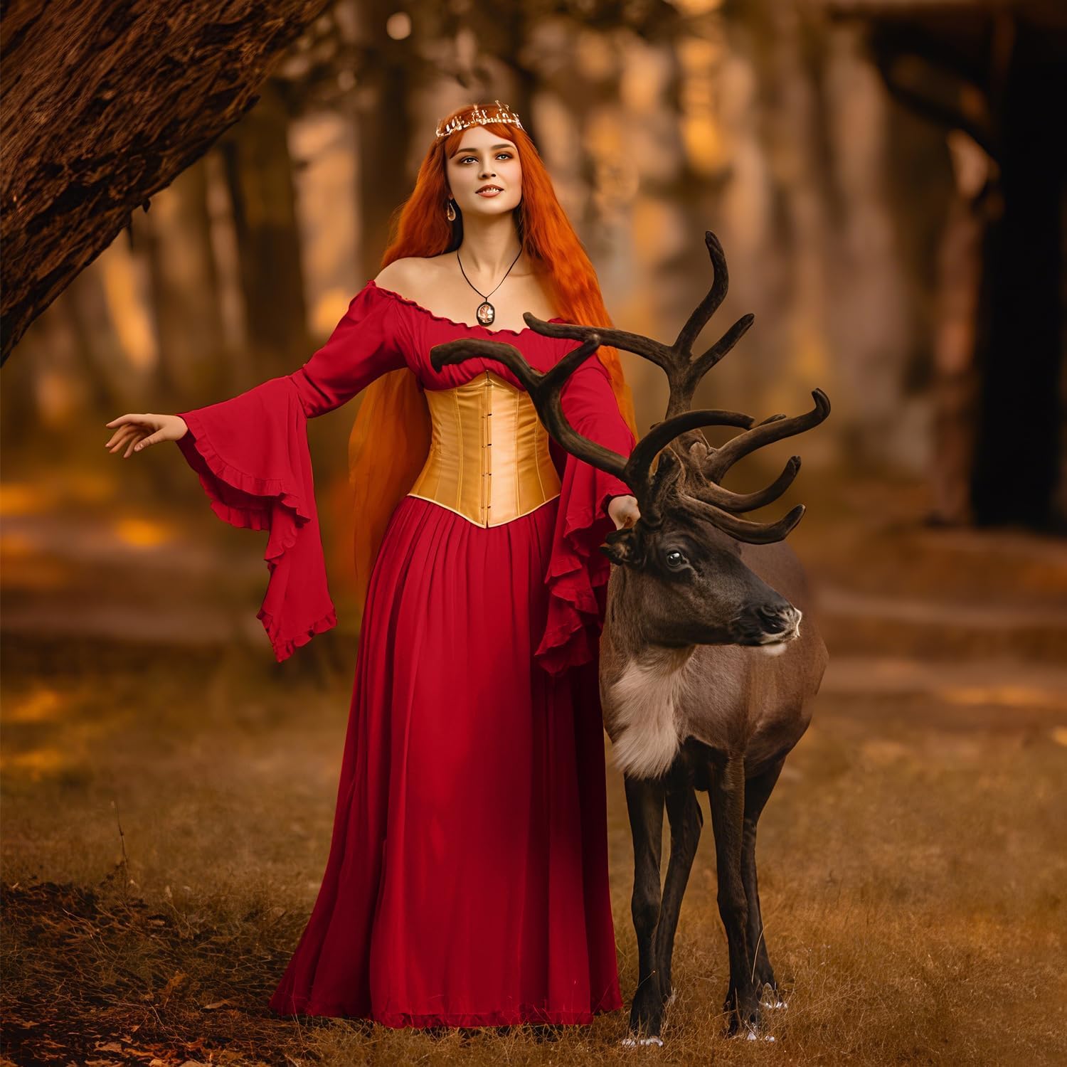 BITSEACOCO Women Renaissance Fairy Chemise Dress Victorian Costumes Halloween Cosplay Medieval Witch Princess Dresses - Image 2