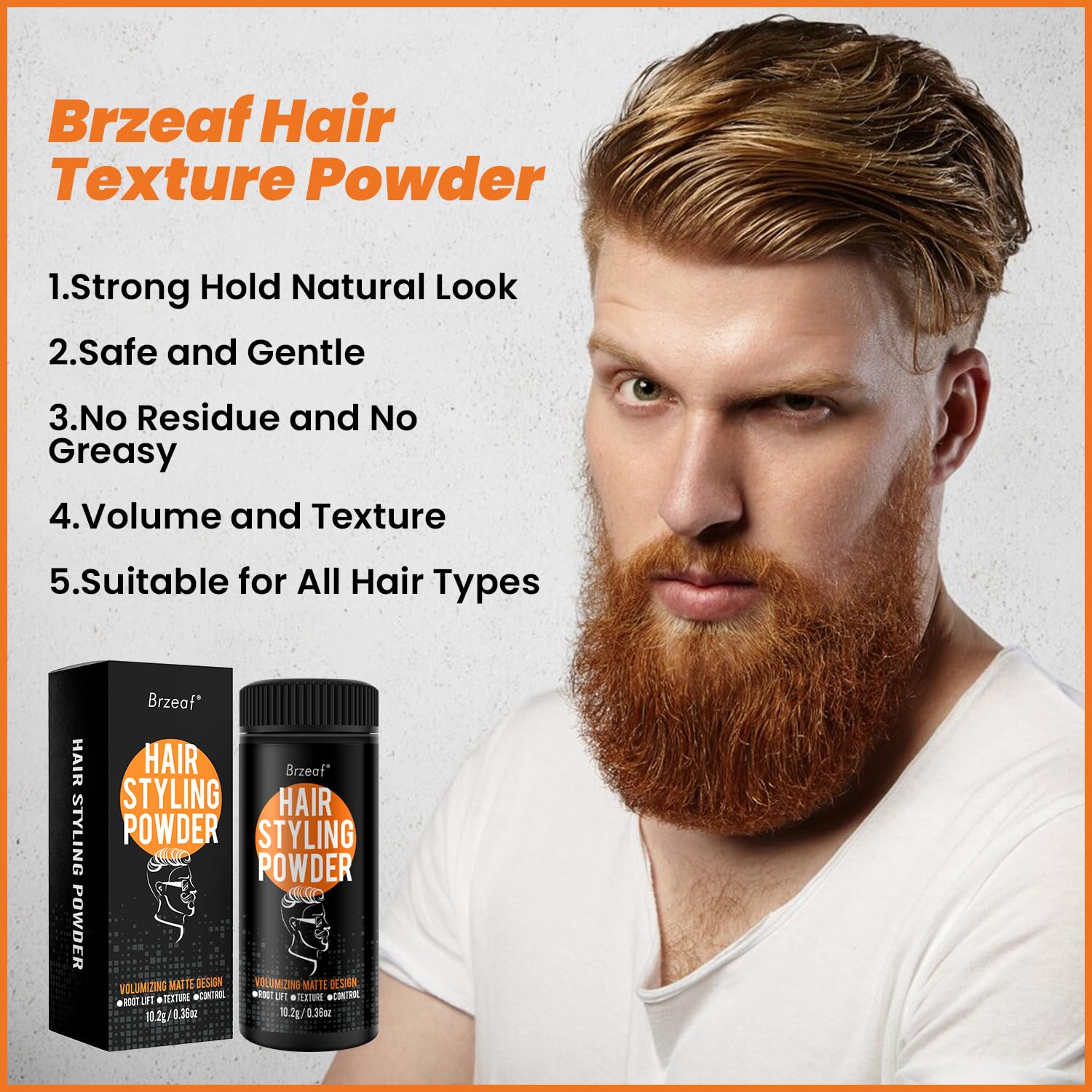 Brzeaf Hair Styling Powder, Provides texture and volume, Medium to Strong Hold, Natural Look, For All Hair Types