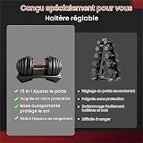 HAKENO 2 x 24 kg/40 kg haltères réglables 15 en 1 ensemble d'haltères réglables peu encombrants musculation et entraînement à domicile poids variables gain de place (24-40 kg) - 6