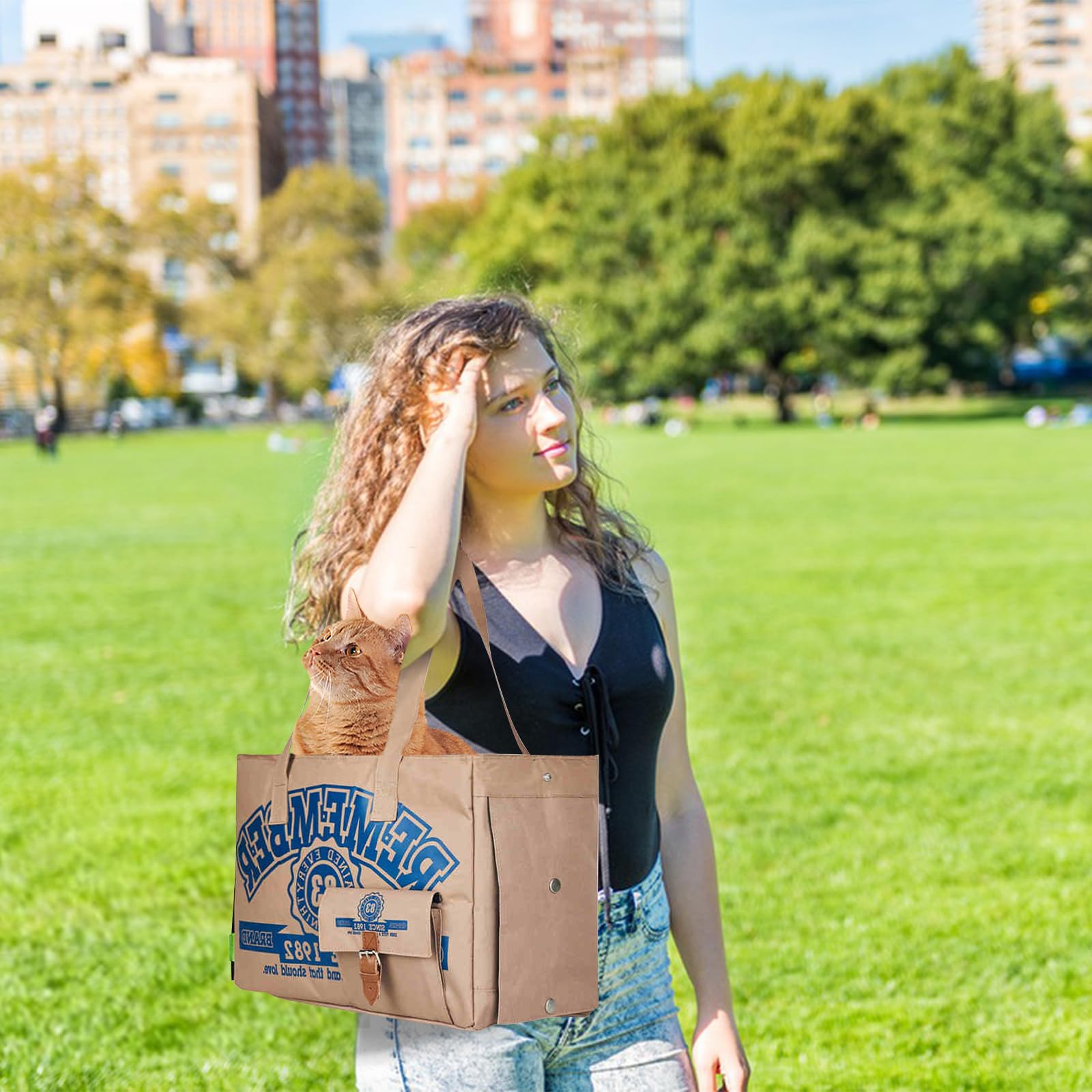 Galatée Bolsa para Mascotas, Bolsa Plegable para Perros Aprobada por Aerolíneas, Bolsa para Gatos con Apertura Superior, Bolsa De Viaje para Mascotas para Gatos y Perros Pequeños(Caqui Azul)