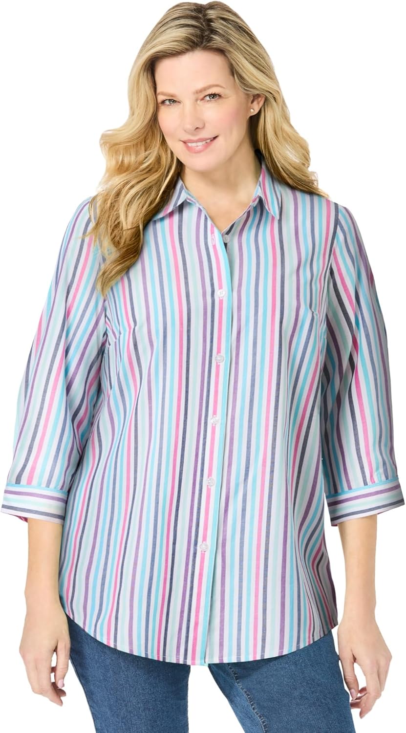 Woman Within Plus Size Perfect Three Quarter Sleeve Shirt