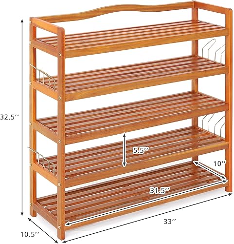 Miniatura 3 de HAPPYGRILL Zapatero de entrada de 5 niveles, estante de almacenamiento de madera de acacia, estantes independientes