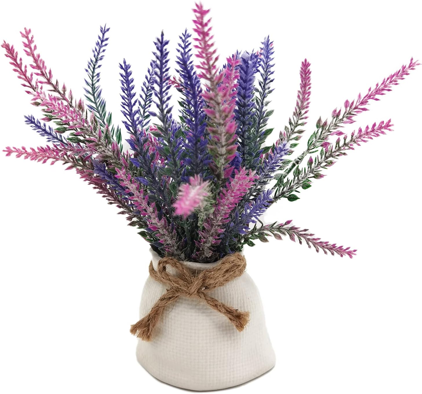 Artificial Plants Purple Lavender Greenery - Rustic Farmhouse Accent Decor Faux Flower Planter with Ceramic Sack Pot (Lavender)