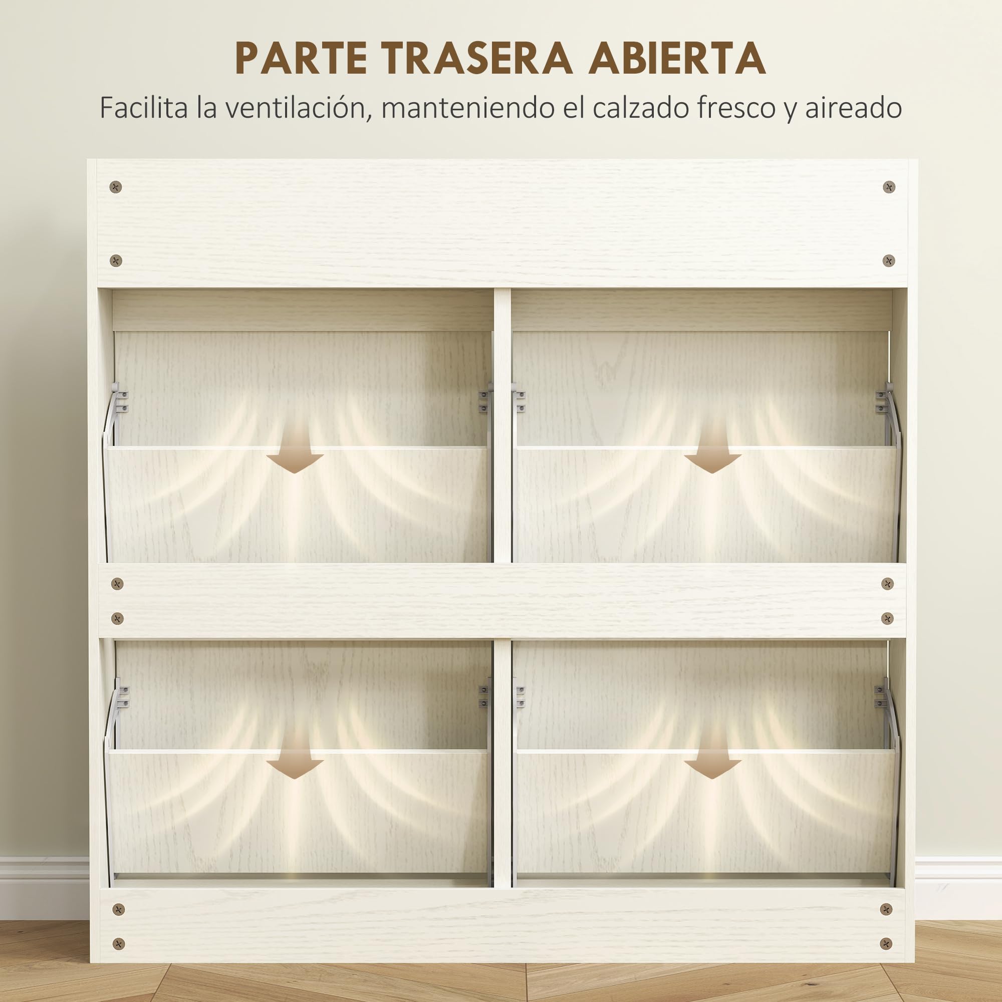 HOMCOM Zapatero Estrecho con 4 Puertas Abatibles Zapatero Entrada Recibidor con 2 Cajones para 8 Pares de Zapatos para Pasillo Espacios Reducidos 98x19,2x95,3 cm Blanco