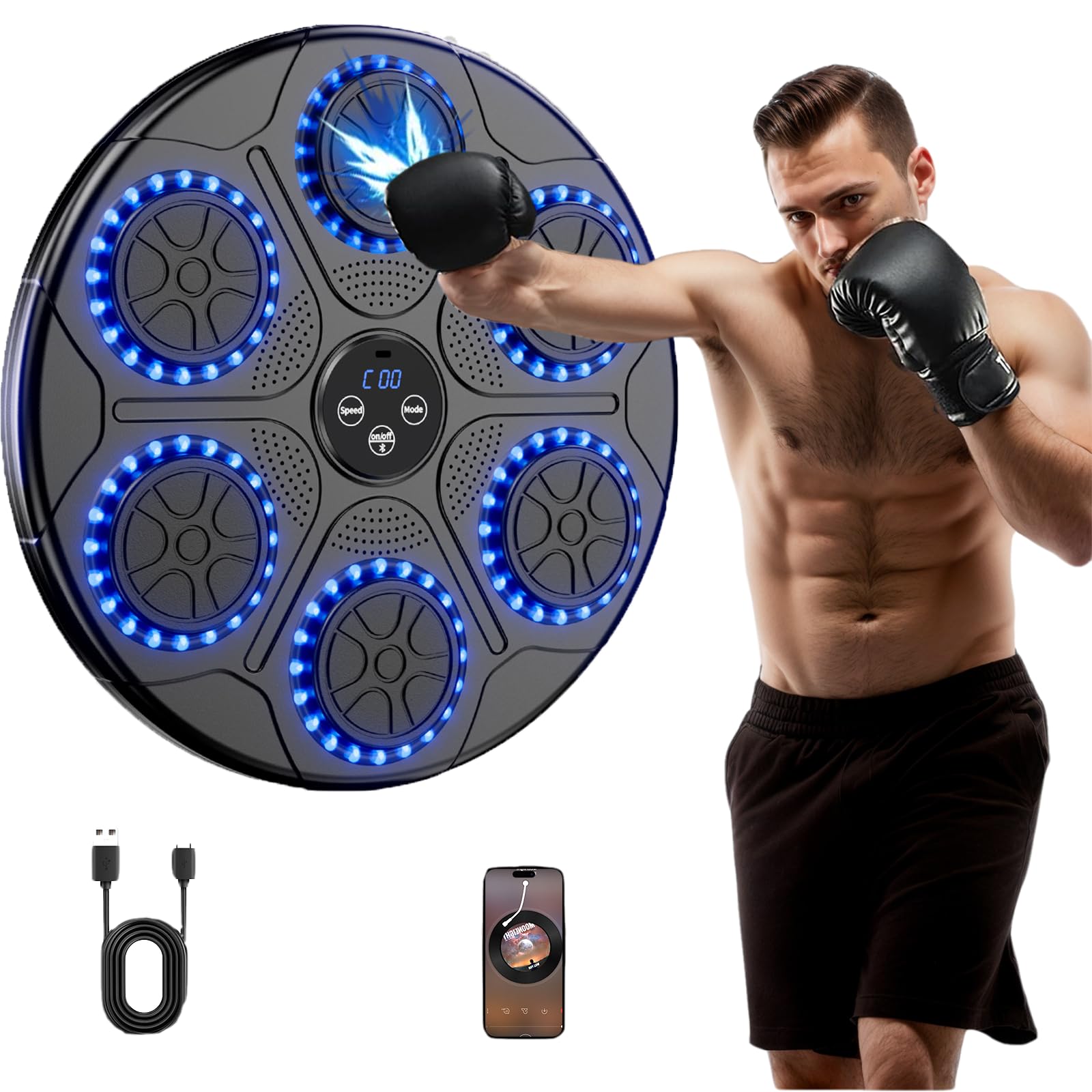 Music Boxing Machine Home Wall Mount Music Boxer, Electronic Smart Focus Agility Training Digital Boxing Wall Target Punching Pads Suitable for Kids and Adults(Black)