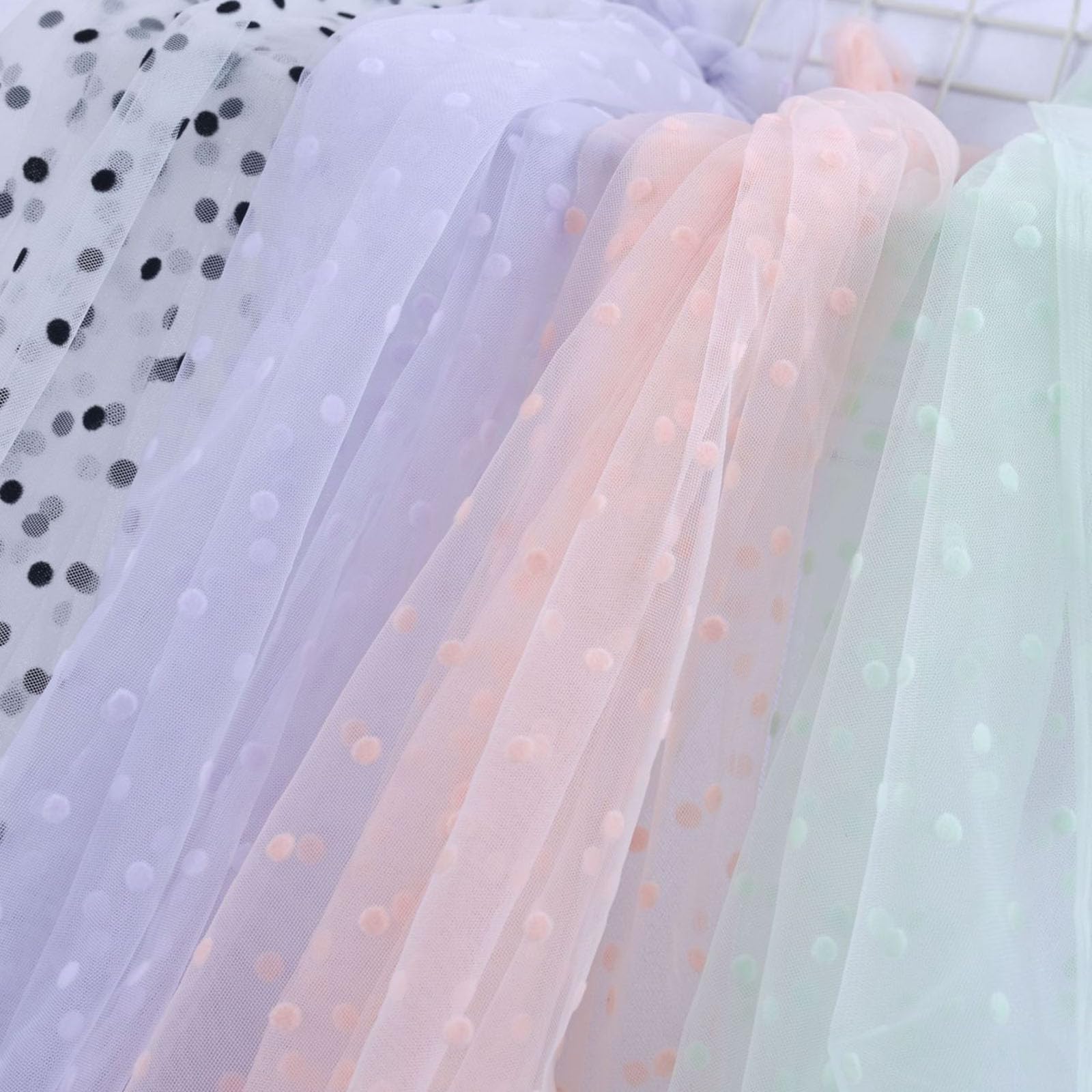 Tela de tul de 5 m x 150 cm, para coser, diseño de lunares | Tela de lunares por metros, tela de tul con puntos flocados para coser, tela de malla, tela decorativa para disfraz