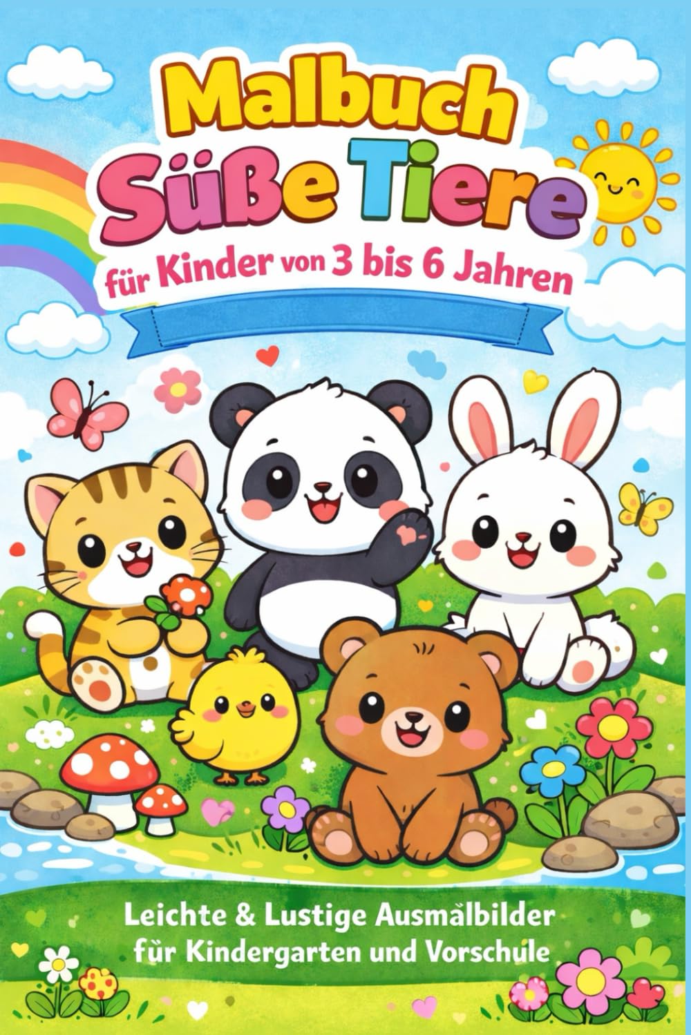 Malbuch mit Süßen Tieren für Kinder von 3 bis 6 Jahren: Einfache und Lustige Ausmalbilder für Kindergarten- und Vorschulkinder