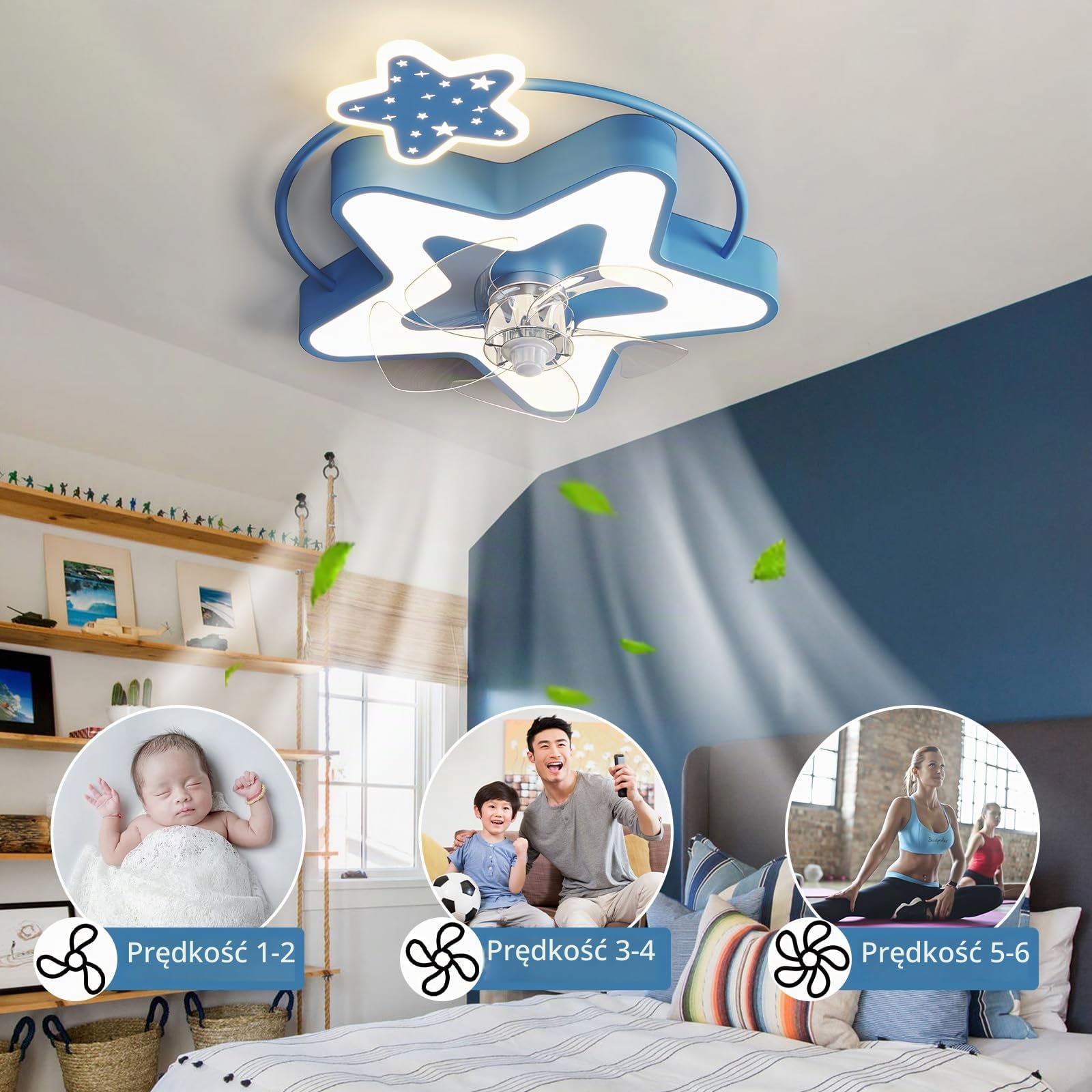 Lampa LED z wentylatorem dla dzieci i pilotem Cicha lampa sufitowa z wentylatorem Możliwość przyciemniania Inteligentny 6-biegowy wentylator sufitowy z oświetleniem Nowoczesna