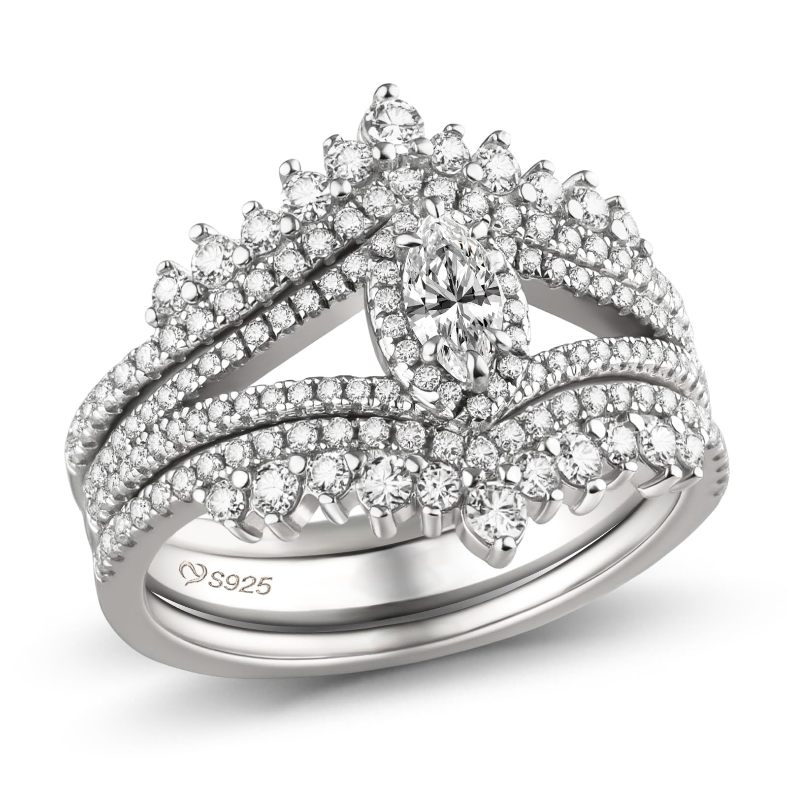 Damen Moissanit Ring Set Vintage Halo Marquise Vorsteckring 925er Sterling Silber Doppelring Rundschliff Stapelring Elegant Hochzeitsring Band Ring für Valentinstag Verlobung