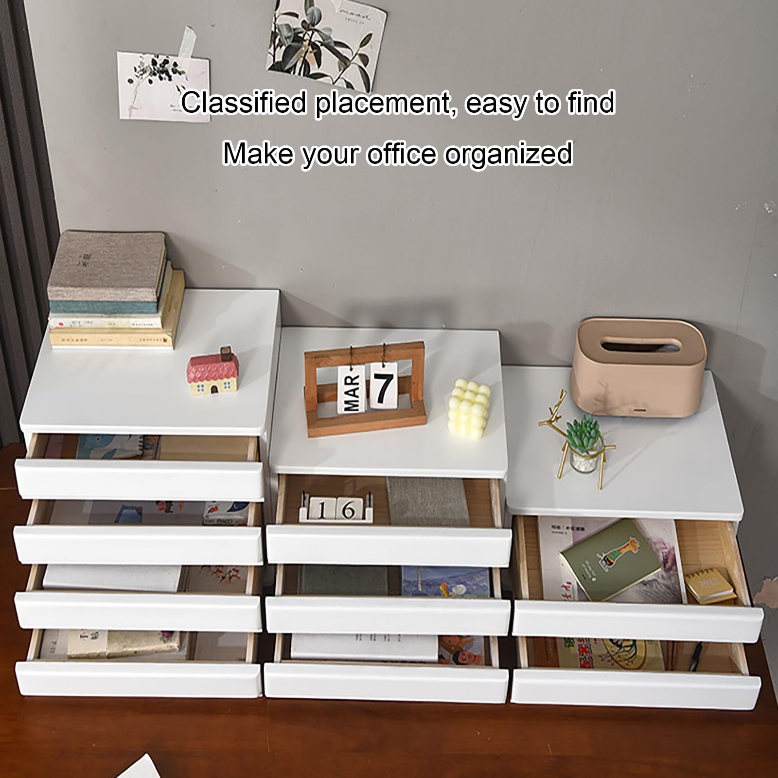 Boîte De Rangement De Bureau En Bois Massif, Multicouche Tiroir De Organiseur Épaissi, Meuble De Rangement À Poignée Invisible, Pour Bureau/étude/maison(Brown,24cm/9.4in)