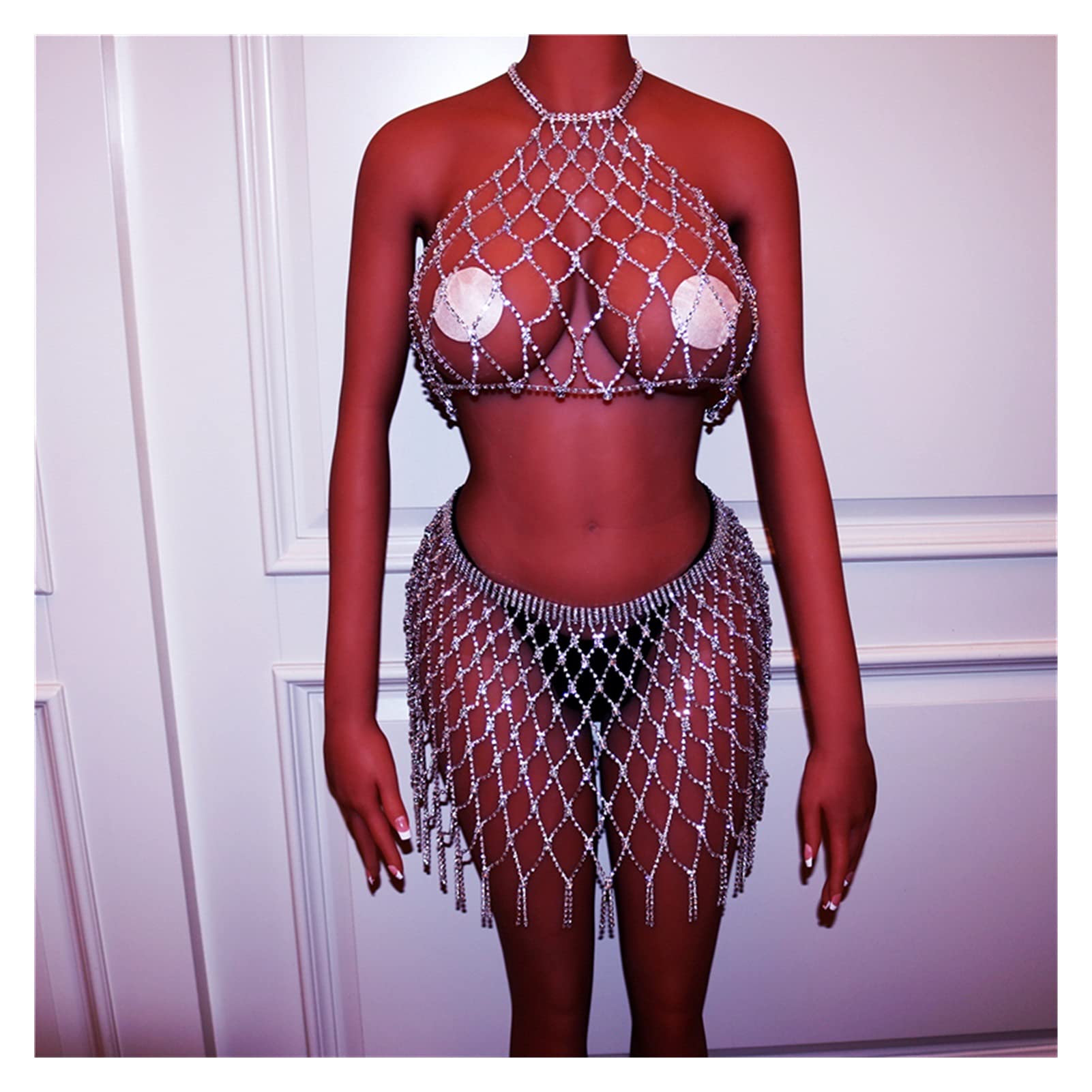 Body Chain Design Cristal Chaîne Maille Body Soutien-Gorge Et sous-Vêtements Bijoux pour Femmes Mode Bikini Bijoux Corps Chaîne Lingerie (Couleur Principale De La Pierre : Or, Couleur :)
