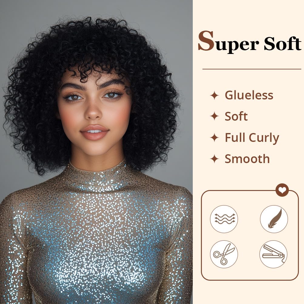 Style Icon 14” Short Afro Curly Human Hair Wigs Glueless Black Wig