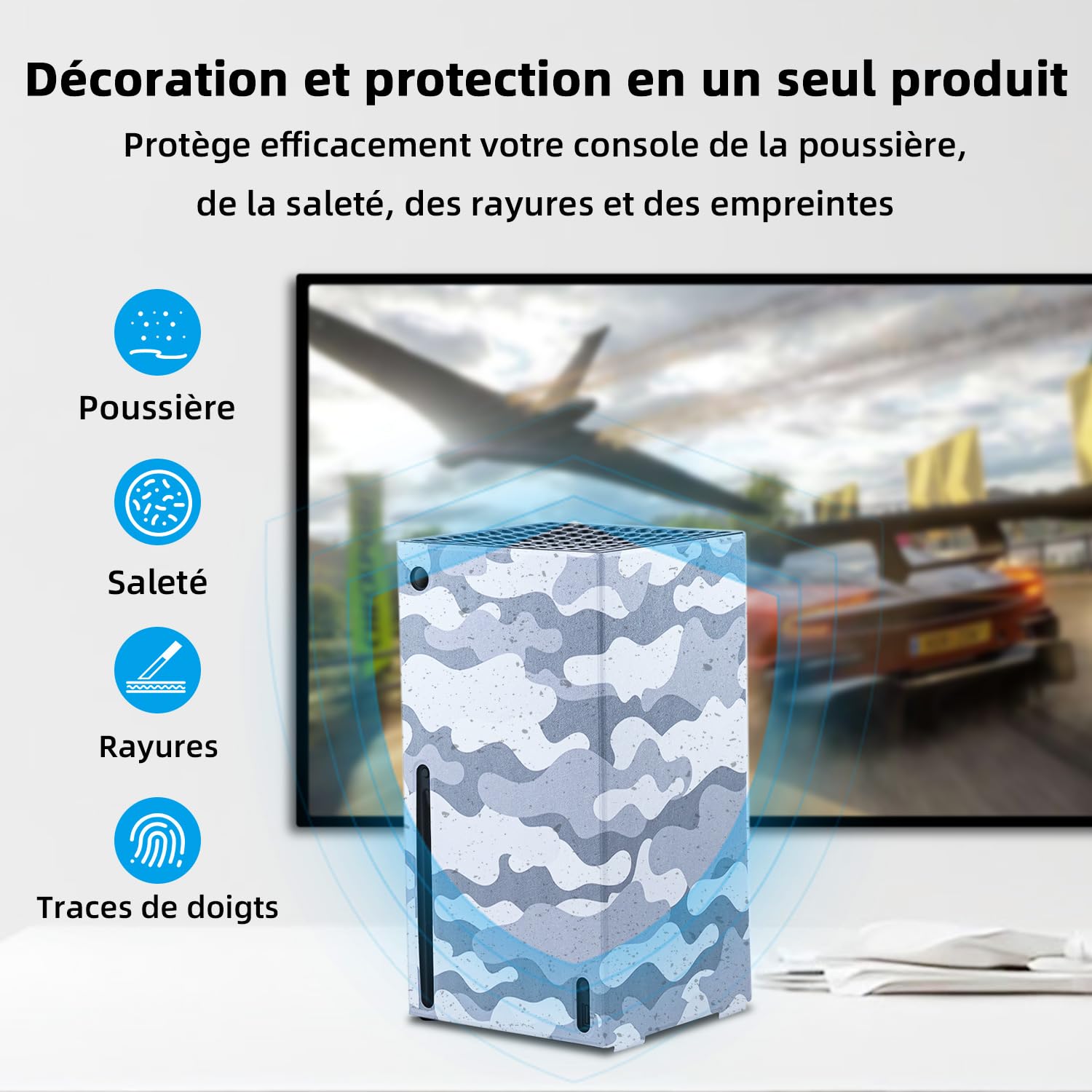 Mcbazel Magnétique Smart Wraps de Protection pour Console Xbox Series X, Accessoires en Cuir PU de Qualité Supérieure et Doublure Intérieure Douce - Camouflage Gris