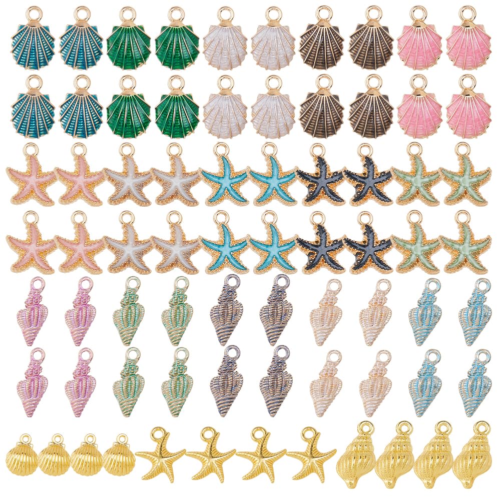 DICOSMETIC 90 pezzi 18 Stili Charms Oceano Bulk Pendenti Spiaggia in Lega di Animali Marini Conchiglia Stella di Mare Conchiglia Colorato per la Produzione di Gioielli