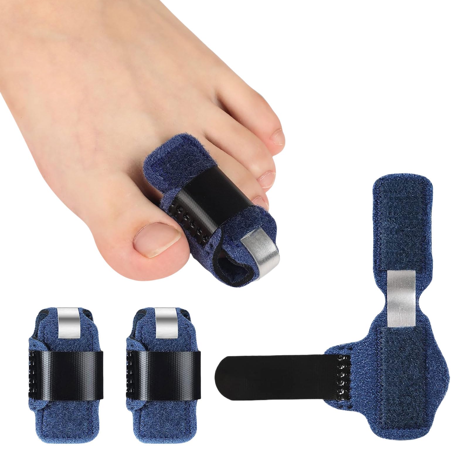 Kabwea 2 férulas para dedos en martillo, enderezador de dedos para sujetar los dedos de los pies, enderezadora de dedos rotos, alineación, azul, L