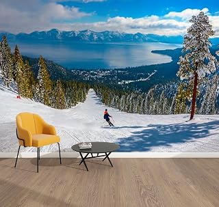 Peel & Stick Wallpaper Alpine Skiing Above Lake Tahoe California Border Removable Waterproof Wall Mural Large Vinyl Self Adhesive Wall Decals Modern Home Decor Sticker 69"x96"
