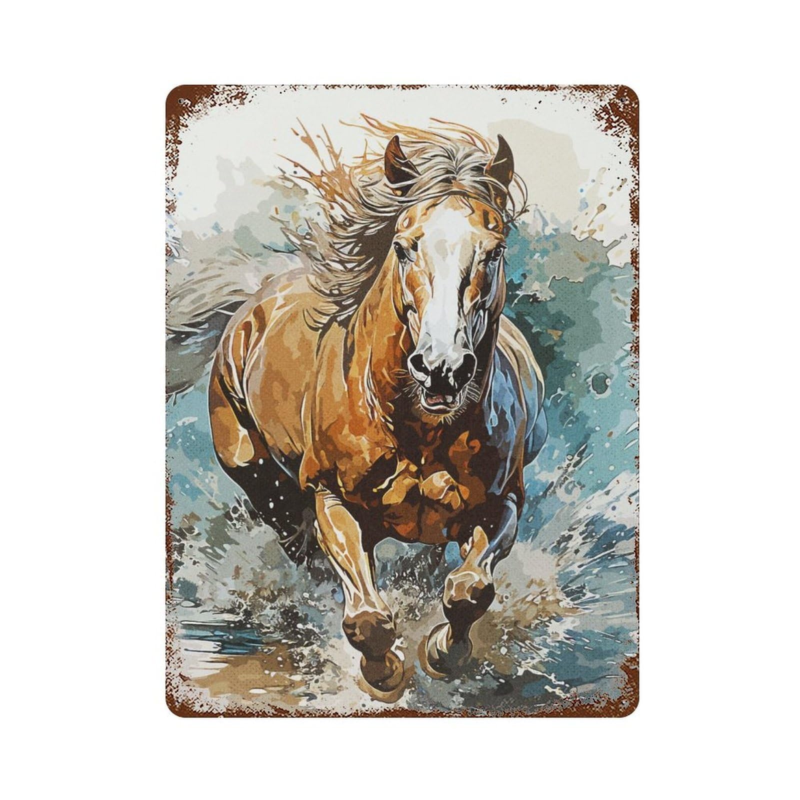 Retro Metal Sign with Painting Horse Design 15.7"x11.8", for Living Room, Hallway And Home Decor, Farmhouse Wall Decor