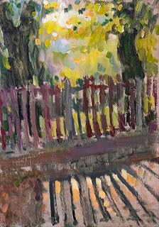Fence, Kipsala, Riga - Original oil painting on canvas by Vera Bondare, 2019