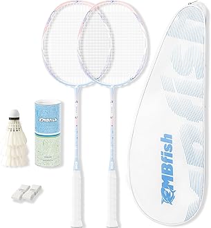 - MBFISH Badminton Racket Set with 2 Carbon Fiber Rackets, 3 Shuttlecocks, 2 Replacement Racket Grip Tapes and 1 Badminton Bag - Perfect for Beginners & Outdoor Games 4U