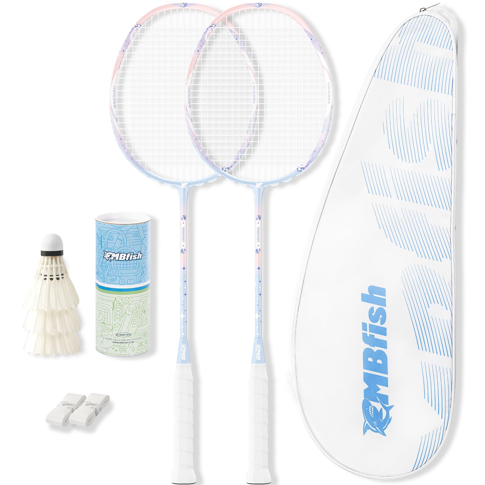 Badminton Racket Set with 2 Carbon Fiber Rackets, 3 Shuttlecocks, 2 Replacement Racket Grip Tapes and 1 Badminton Bag - Perfect for Beginners & Outdoor Games 4U
