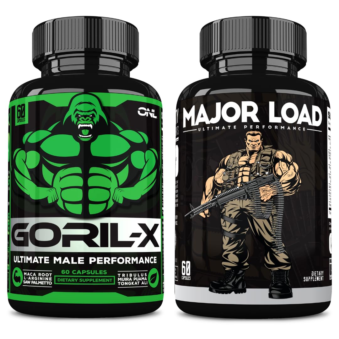 ONL Ultimate Men's Testosterone Booster Bundle - GORIL-X & Major Load Supplements | Enhance Strength, Stamina, and Energy | with Horny Goat Weed, Maca, Tongkat Ali, Tribulus | 120 Capsules