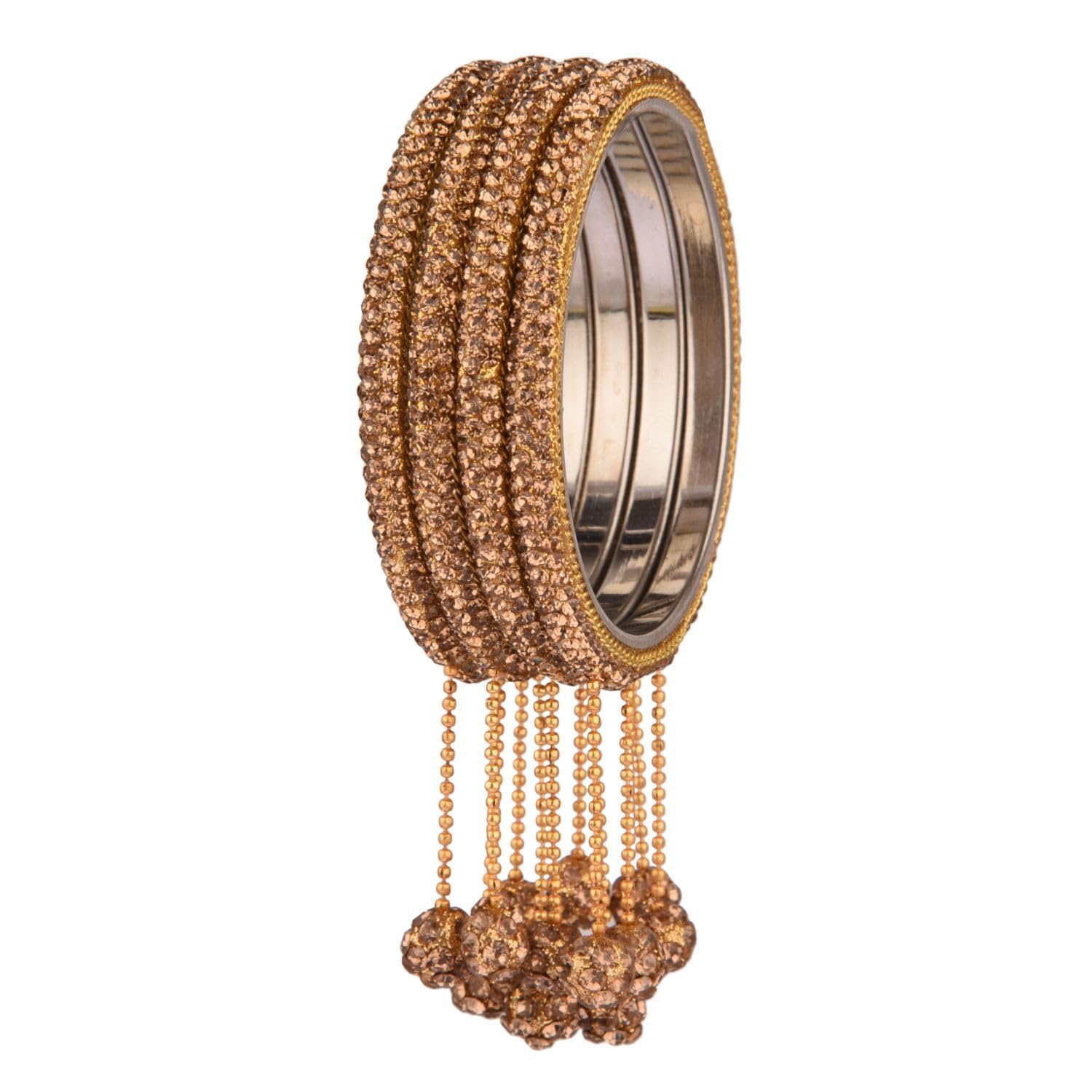 Efulgenz Crystal Bangle Bracelet Rhinestone Indian Bangle Set with Beaded Hanging Tassels Charms Bridal Rhinestone Bracelet Wedding Party Fashion