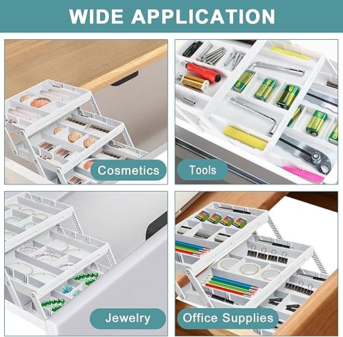 Miniatura 7 de Aobiono Organizador inteligente de cajones de varios niveles, bandejas plegables plegables de almacenamiento expandible de varios niveles para