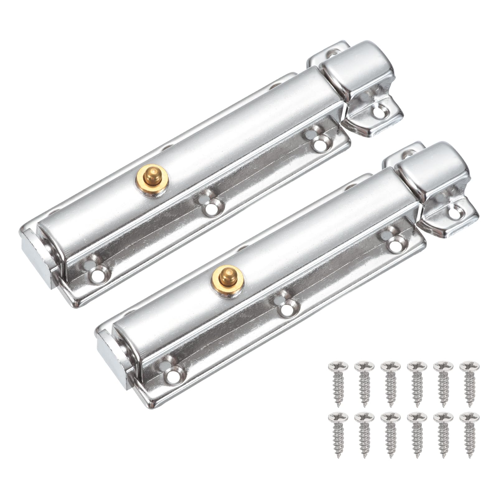 sourcing map 2Pcs Spring Loaded Latch Pin, 4.7 x 1.2 Inch Stainless Steel Sliding Barrel Bolt Security Door Bolt Latch with Screws for Inside Door Toilet Cabinet Doors, Silver