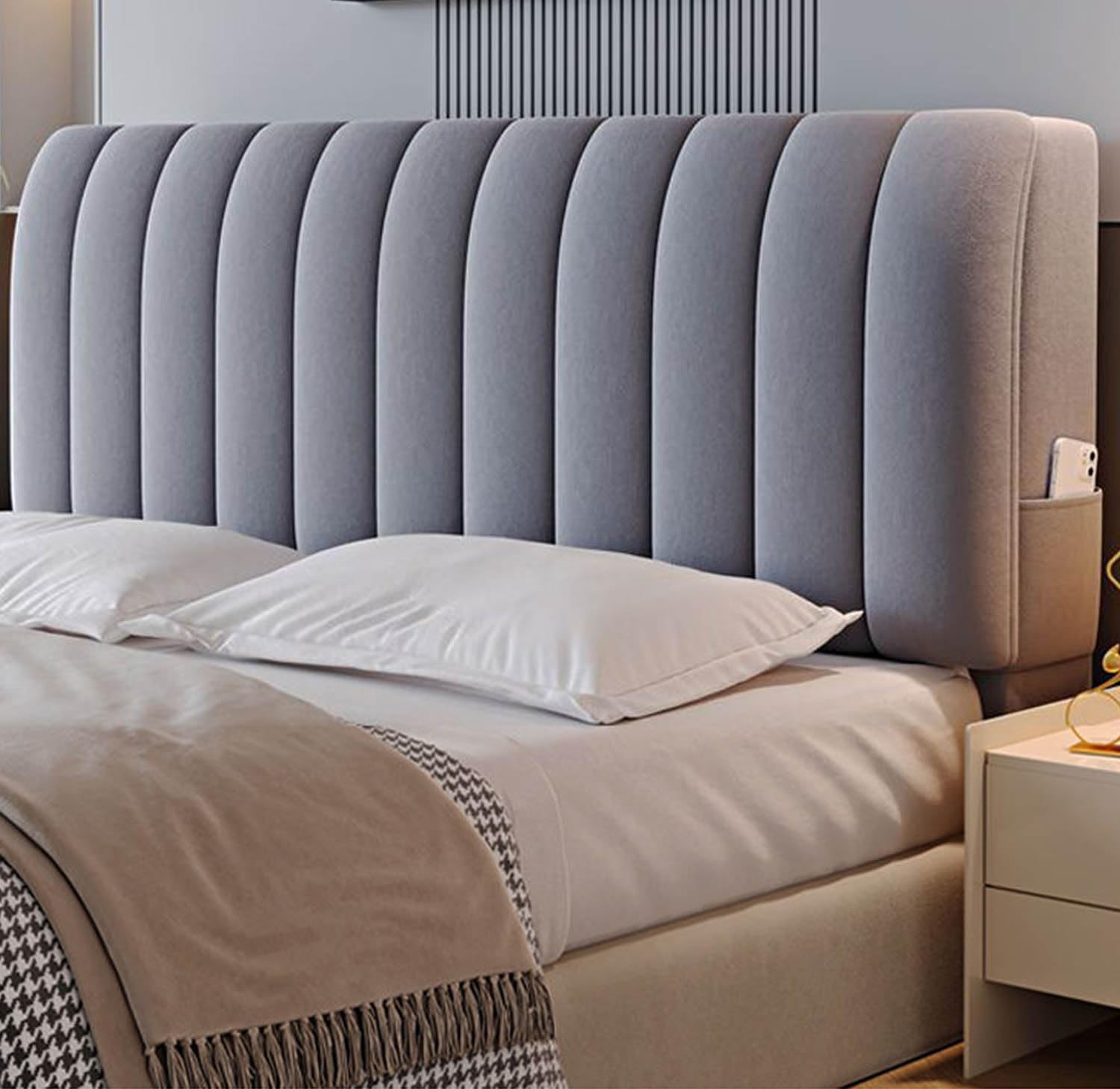 HEcSHENG Headboard Cover Protector Padded, Stretch All-inclusive Dustproof for King/Queen/Full/Single Size Beds, Bedroom Decor Essential