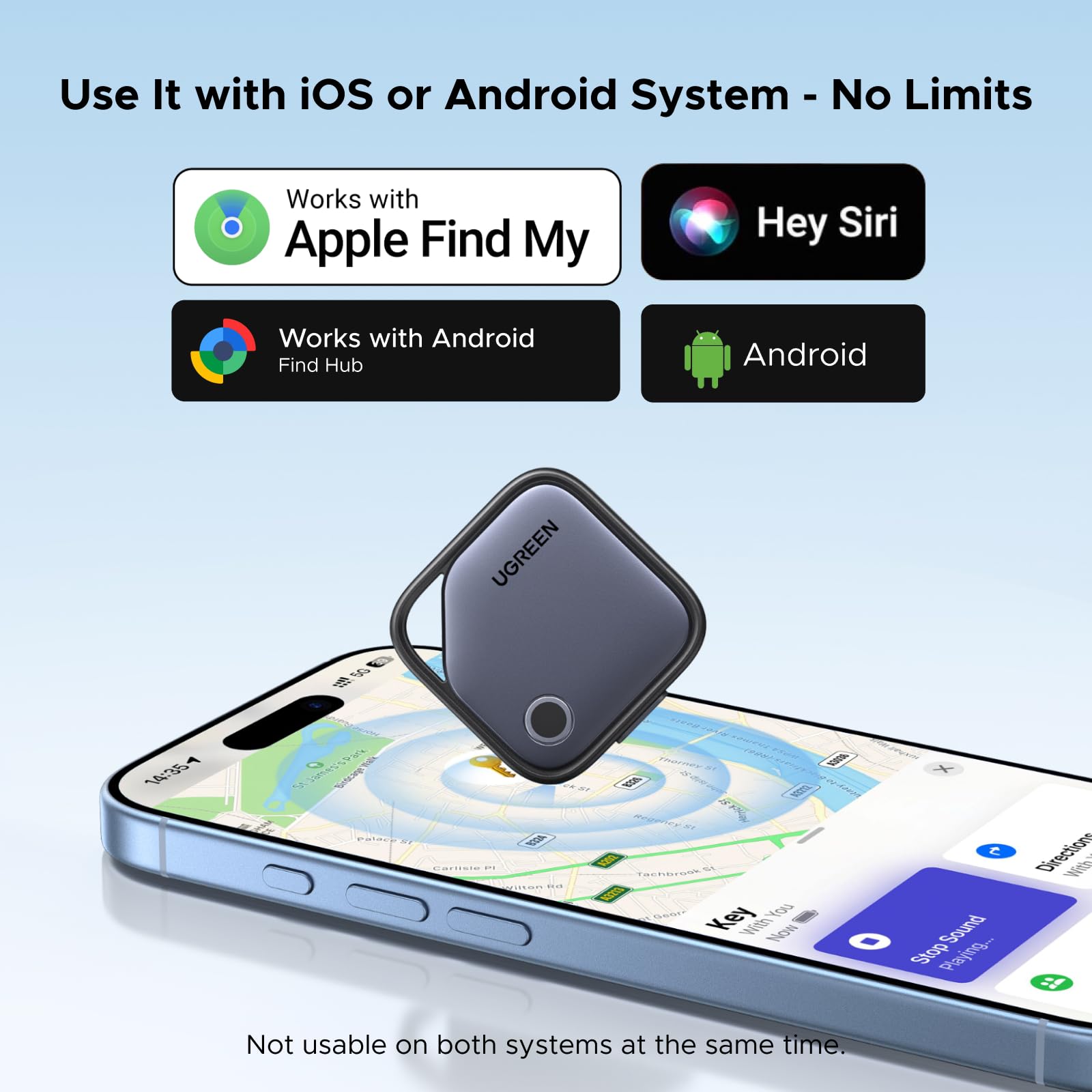 UGREEN FineTrack Duo Supporto iOS Find My o Android Find Hub Smart Finder Ricarica USB-C Localizzatore SmartTag Tracker Bluetooth per Chiavi Bagaglio Portafoglio Bicicletta Zaino Borsa (4 pezzi)