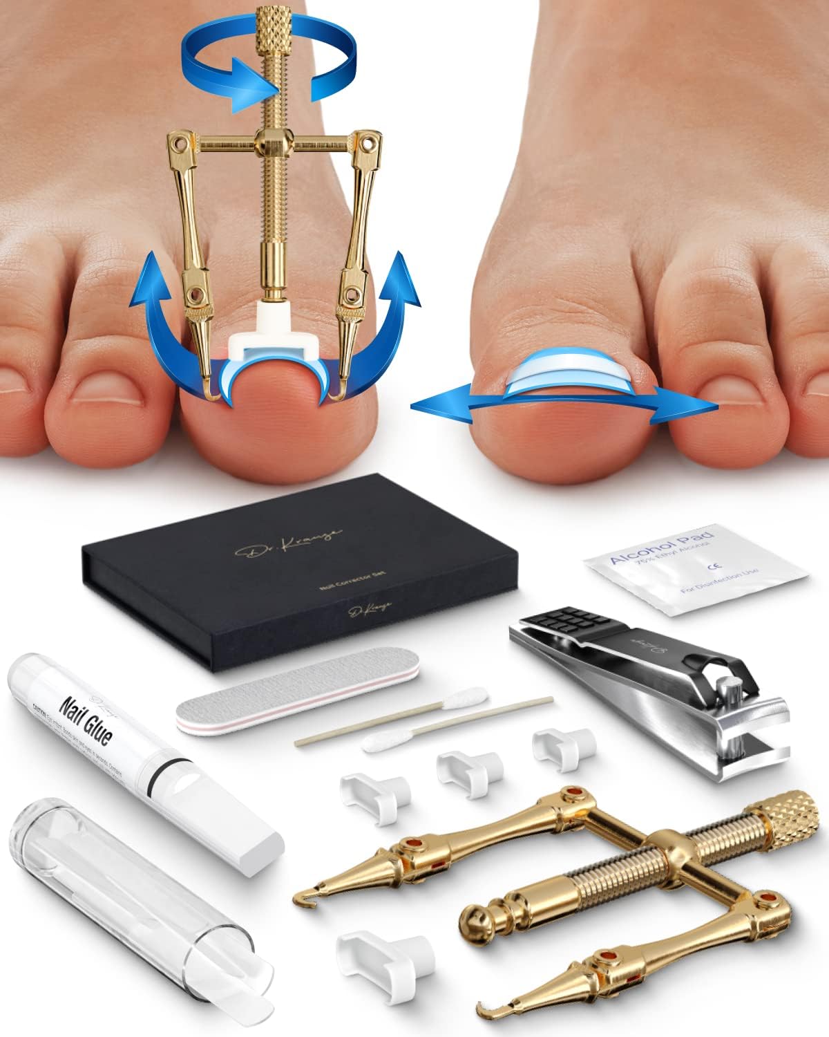 Updated Ingrown Toenail Treatment Tool Kit 26 Pcs/Set by Dr. Krause - Ingrown Toenail Corrector with 16 Podiatry Toenail Braces Multi