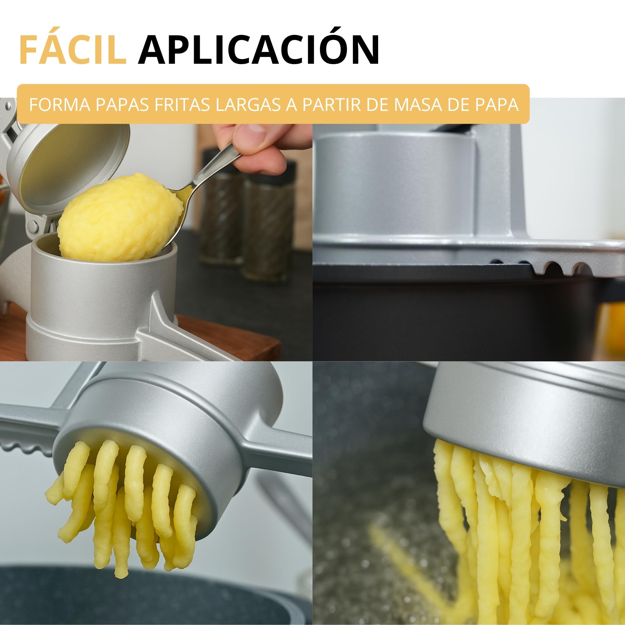 Westmark Prensa para patatas fritas, Prensa para churros, prensa para patatas de aluminio, Para patatas, churros y patatas fritas, Plateada, 41 cm