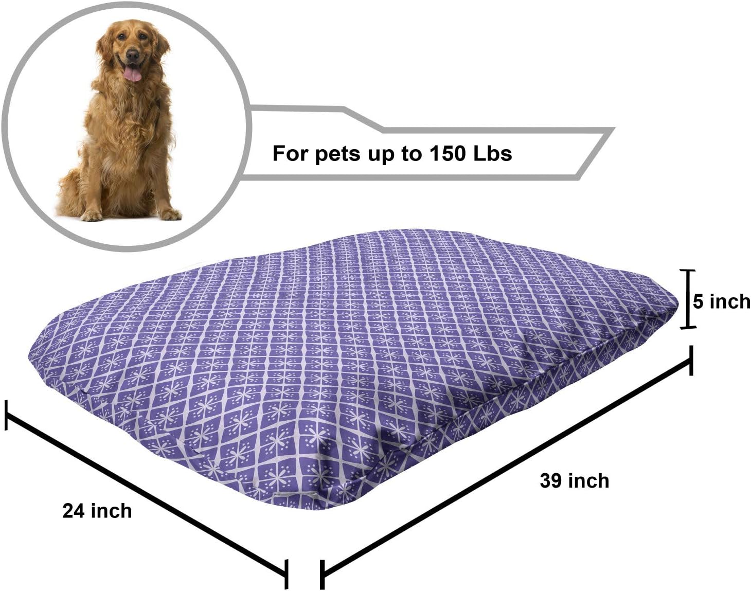 review Lunarable Abstract Pet Bed, Diagonally Designed Squares with Four Side Blooms Violet Tones, Chew Resistant Pad for Dogs and Cats Cushion with Removable Cover, 24