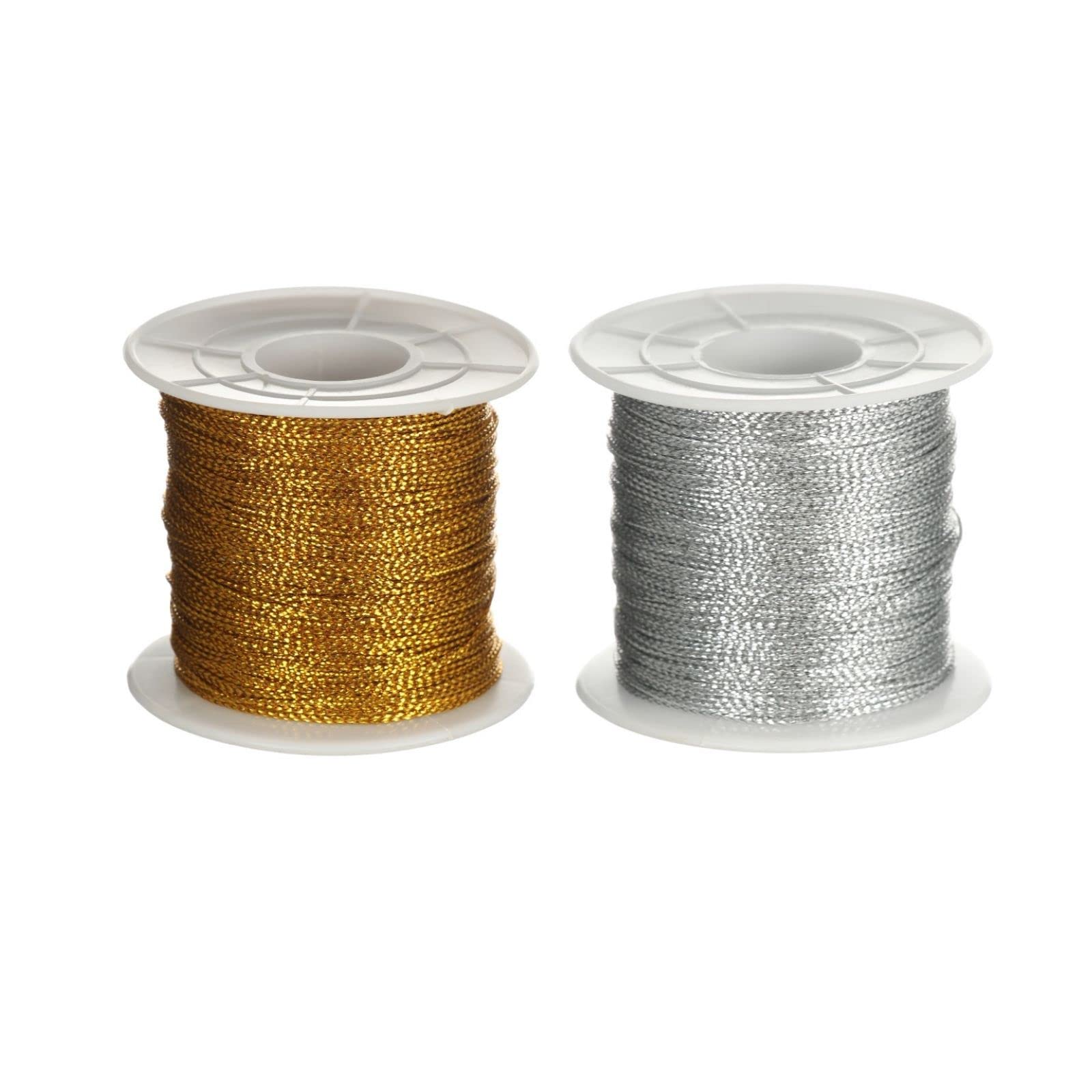 2 Rolls Gold Thread,100 Meters Metallic Tinsel String Cord, 1mm Bracelet Making Tying Rope, Gift Wrapping Craft Making
