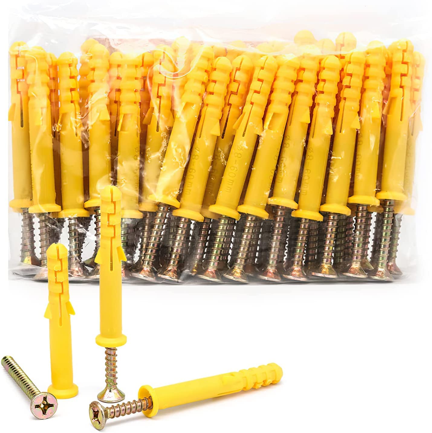 Drywall Anchor Kit, 25pcs Concrete Anchor Screw Set Wall Plug and Screw with Plastic Expansion Tube Plasterboard Fasteners Hardwares Wall Fixing Screws, 8 * 40mm