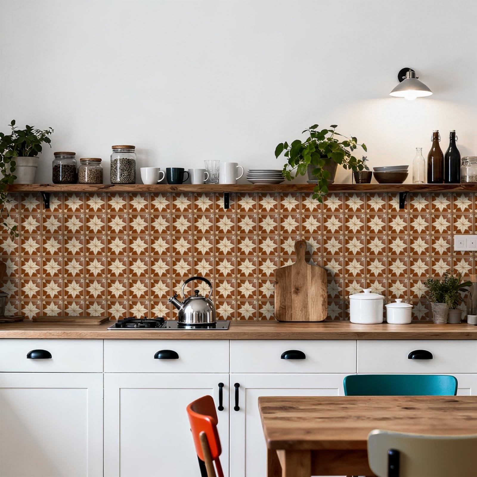 Tile Stickers Geometry Brick Red Stick on Kitchen Tiles Self Adhesive Wall Tiles PVC Peel and Stick Tile Covers Transfers Oil-Proof Kitchen Splashbacks for Walls Removable 10x10cm/48 Pcs