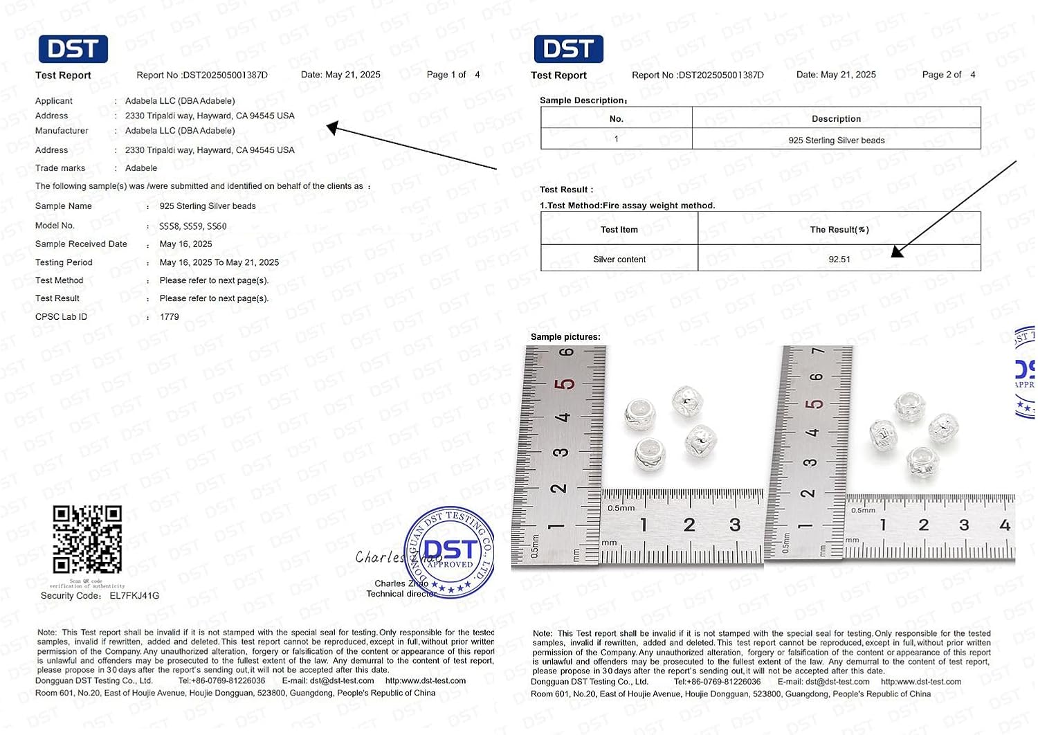 10pcs Adabele Authentic Sterling Silver Double-S Pattern 8mm Loose Round Beads (Large Hole 5mm) Hypoallergenic Nickel Free for Jewelry Making SS60