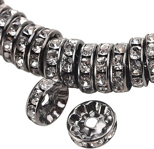Miniatura 9 de 100 cuentas espaciadoras de Rondelle, cuentas de cristal chapadas en plata, cuentas sueltas de diamantes de imitación checo para hacer joyas y