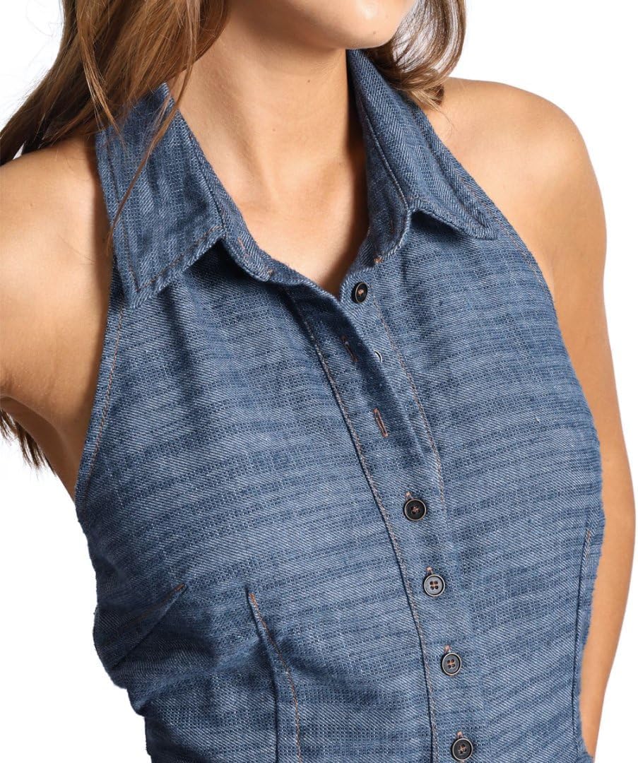 Amazhiyu Women's Linen Button Down Elastic A-Line Maxi Dress Backless - Image 4