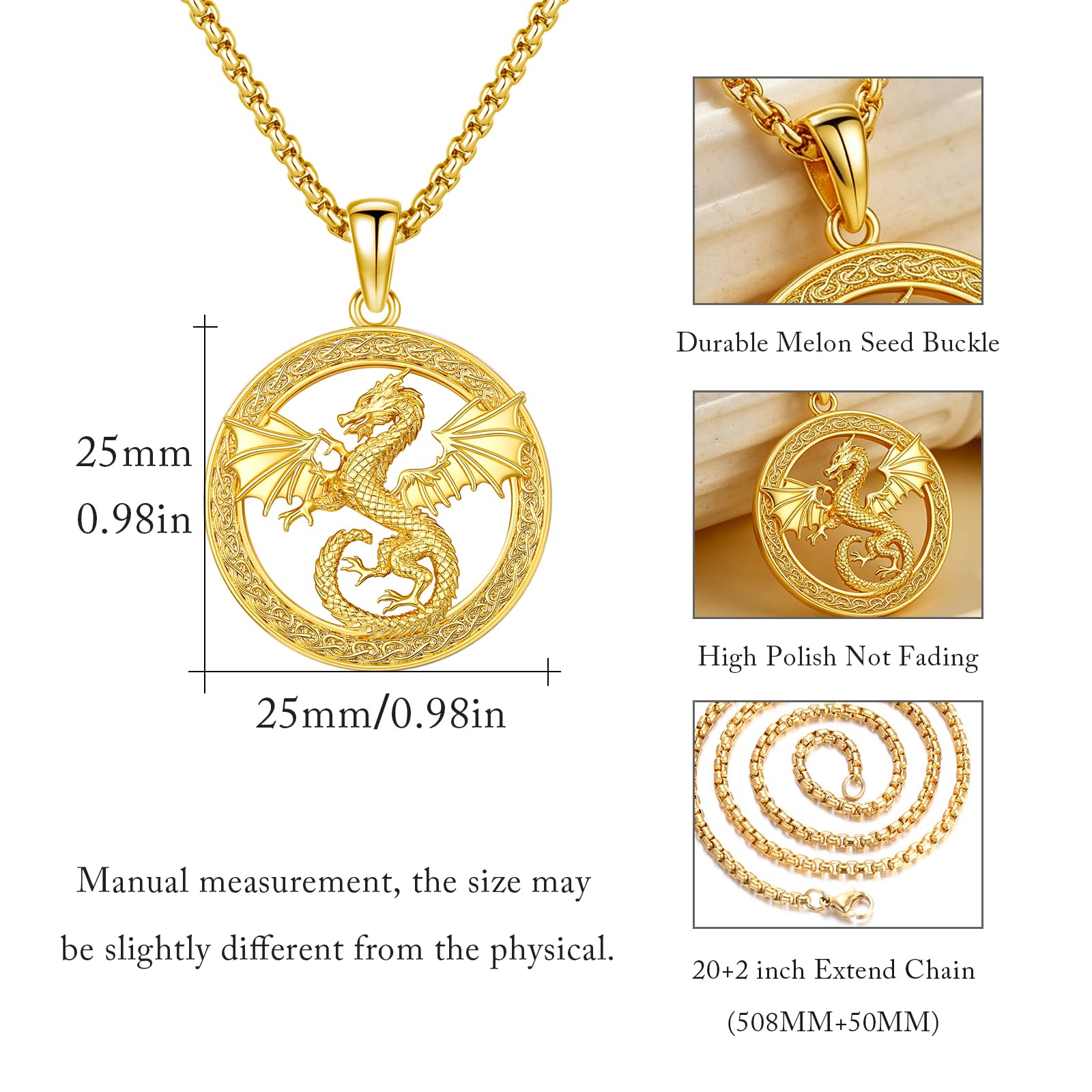 14K Gold Drachen Halskette, Keltischer Drache Anhänger, Wikinger Schmuck Geschenk für Vater, Papa, Vatertag, Geburtstag, Jahrestag, Unisex