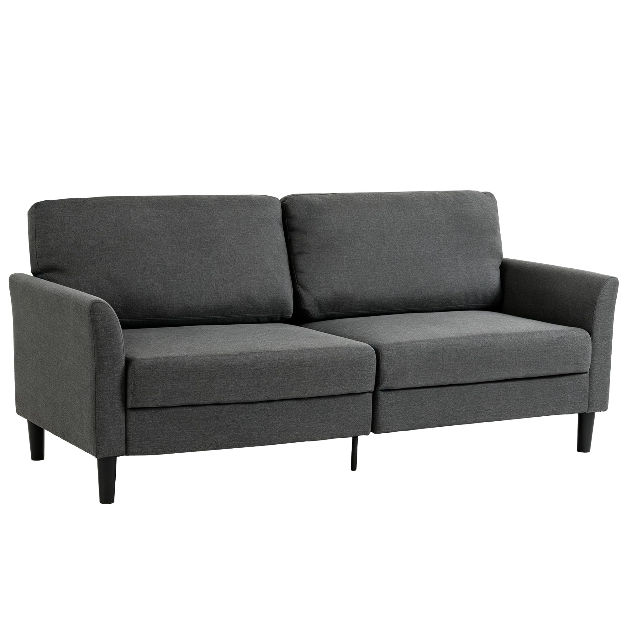HOMCOM Divano 3 Posti Stile Contemporaneo in Tessuto Effetto Lino, Divanetto da Salotto con Braccioli e Imbottitura Spessa, Sofà con Gambe in Legno di Caucciù per Soggiorno e Ufficio, Grigio Scuro